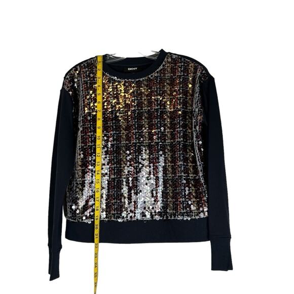 🆕 DKNY Sequin Sweatshirt Sequin Front Solid Black Sleeves Womens Size XXS NWT - Picture 9 of 10